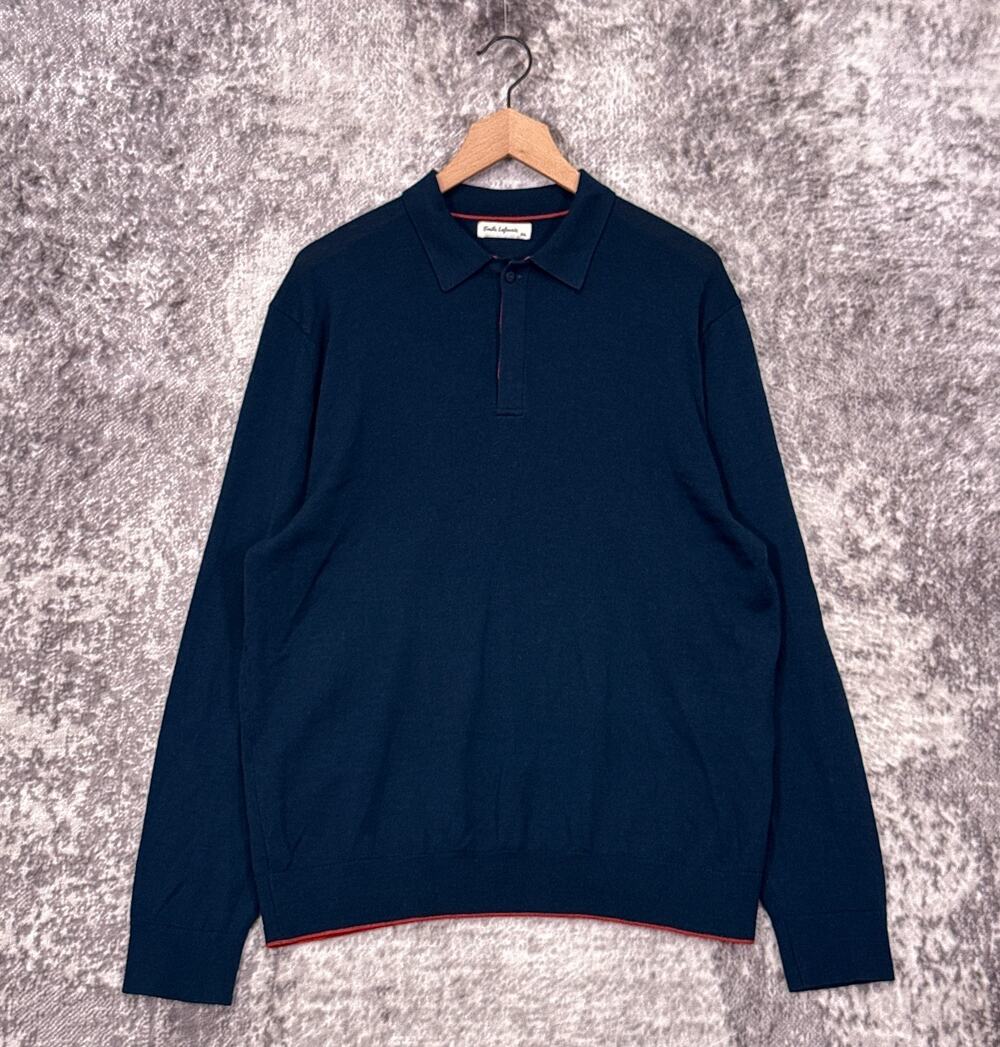 Emile Lafaurie Sweater Polo XXL Mens Blue 100% Merino Wool